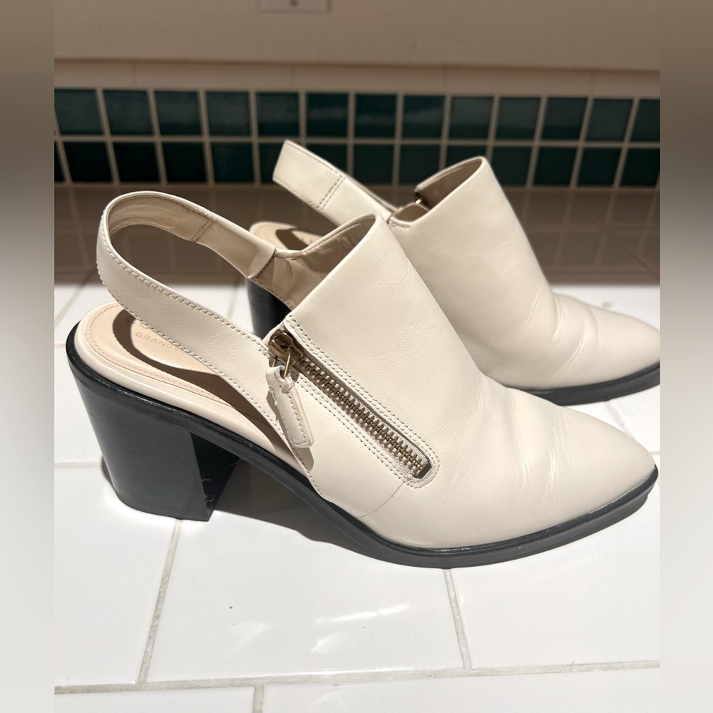 Cole Haan Vickey Booties Birch Leather Pointed Zip Slingback Sz 7 1/2.